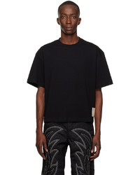 schwarzes bedrucktes Leder T-Shirt mit einem Rundhalsausschnitt von Bally
