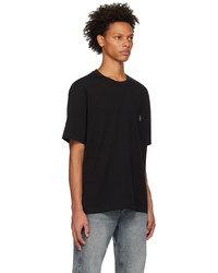 schwarzes bedrucktes Leder T-Shirt mit einem Rundhalsausschnitt von Solid Homme
