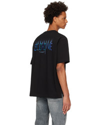 schwarzes bedrucktes Leder T-Shirt mit einem Rundhalsausschnitt von Solid Homme