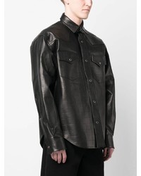 schwarzes bedrucktes Lederlangarmhemd von VTMNTS