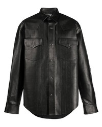 schwarzes bedrucktes Lederlangarmhemd von VTMNTS
