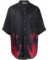 schwarzes bedrucktes Leinen Kurzarmhemd von Acne Studios