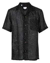 schwarzes bedrucktes Leinen Kurzarmhemd von Brioni