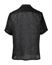 schwarzes bedrucktes Leinen Kurzarmhemd von Brioni