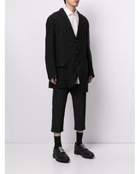 schwarzes bedrucktes Leinen Sakko von Yohji Yamamoto