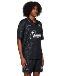 schwarzes bedrucktes Polohemd aus Netzstoff von BAPE