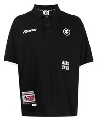 schwarzes bedrucktes Polohemd von AAPE BY A BATHING APE