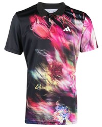 schwarzes bedrucktes Polohemd von adidas Tennis