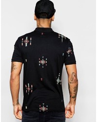 schwarzes bedrucktes Polohemd von Asos