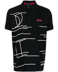 schwarzes bedrucktes Polohemd von BOSS
