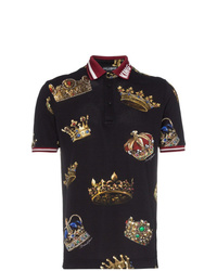 schwarzes bedrucktes Polohemd von Dolce & Gabbana