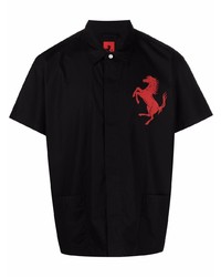schwarzes bedrucktes Polohemd von Ferrari