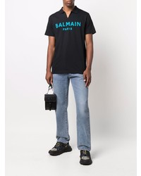 schwarzes bedrucktes Polohemd von Balmain