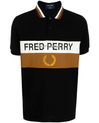 schwarzes bedrucktes Polohemd von Fred Perry