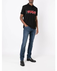 schwarzes bedrucktes Polohemd von Hugo