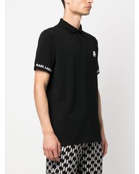 schwarzes bedrucktes Polohemd von Karl Lagerfeld