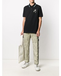 schwarzes bedrucktes Polohemd von Raf Simons X Fred Perry