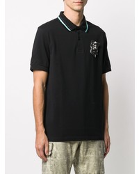 schwarzes bedrucktes Polohemd von Raf Simons X Fred Perry