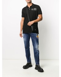 schwarzes bedrucktes Polohemd von DSQUARED2