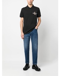 schwarzes bedrucktes Polohemd von Calvin Klein