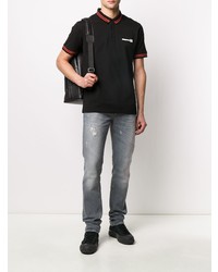 schwarzes bedrucktes Polohemd von Les Hommes Urban