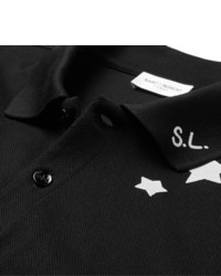 schwarzes bedrucktes Polohemd von Saint Laurent