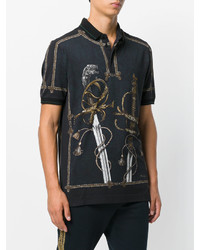 schwarzes bedrucktes Polohemd von Dolce & Gabbana
