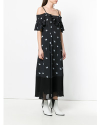 schwarzes bedrucktes schulterfreies Kleid von McQ Alexander McQueen