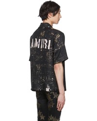 schwarzes bedrucktes Seide Kurzarmhemd von Amiri