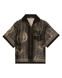 schwarzes bedrucktes Seide Kurzarmhemd von Dolce & Gabbana