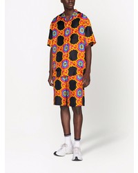 schwarzes bedrucktes Seide Kurzarmhemd von Gucci