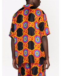 schwarzes bedrucktes Seide Kurzarmhemd von Gucci