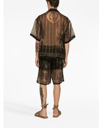 schwarzes bedrucktes Seide Kurzarmhemd von Dolce & Gabbana