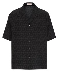 schwarzes bedrucktes Seide Kurzarmhemd von Valentino Garavani