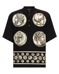 schwarzes bedrucktes Seide T-Shirt mit einem Rundhalsausschnitt von Dolce & Gabbana