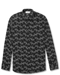 schwarzes bedrucktes Seidehemd von Saint Laurent