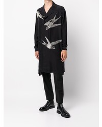 schwarzes bedrucktes Seidelangarmhemd von Yohji Yamamoto