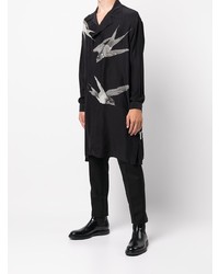 schwarzes bedrucktes Seidelangarmhemd von Yohji Yamamoto