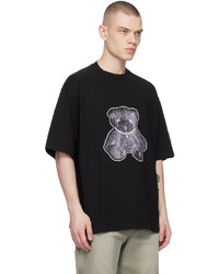 schwarzes bedrucktes Spitze T-Shirt mit einem Rundhalsausschnitt von We11done