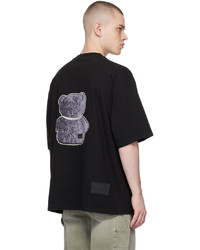 schwarzes bedrucktes Spitze T-Shirt mit einem Rundhalsausschnitt von We11done
