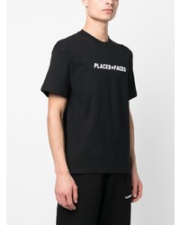 schwarzes bedrucktes Spitze T-Shirt mit einem Rundhalsausschnitt von PLACES+FACES