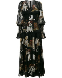 schwarzes bedrucktes Spitzekleid von Dolce & Gabbana