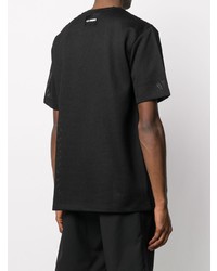 schwarzes bedrucktes T-Shirt mit einem Rundhalsausschnitt aus Netzstoff von Les Hommes