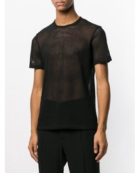 schwarzes bedrucktes T-Shirt mit einem Rundhalsausschnitt aus Netzstoff von Helmut Lang