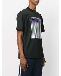 schwarzes bedrucktes T-Shirt mit einem Rundhalsausschnitt aus Netzstoff von Alexander Wang