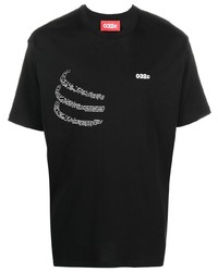 schwarzes bedrucktes T-Shirt mit einem Rundhalsausschnitt von 032c