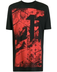 schwarzes bedrucktes T-Shirt mit einem Rundhalsausschnitt von 11 By Boris Bidjan Saberi