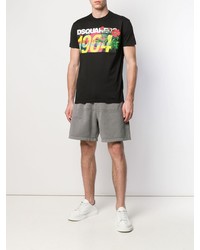 schwarzes bedrucktes T-Shirt mit einem Rundhalsausschnitt von DSQUARED2