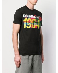 schwarzes bedrucktes T-Shirt mit einem Rundhalsausschnitt von DSQUARED2