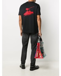 schwarzes bedrucktes T-Shirt mit einem Rundhalsausschnitt von Paul Smith